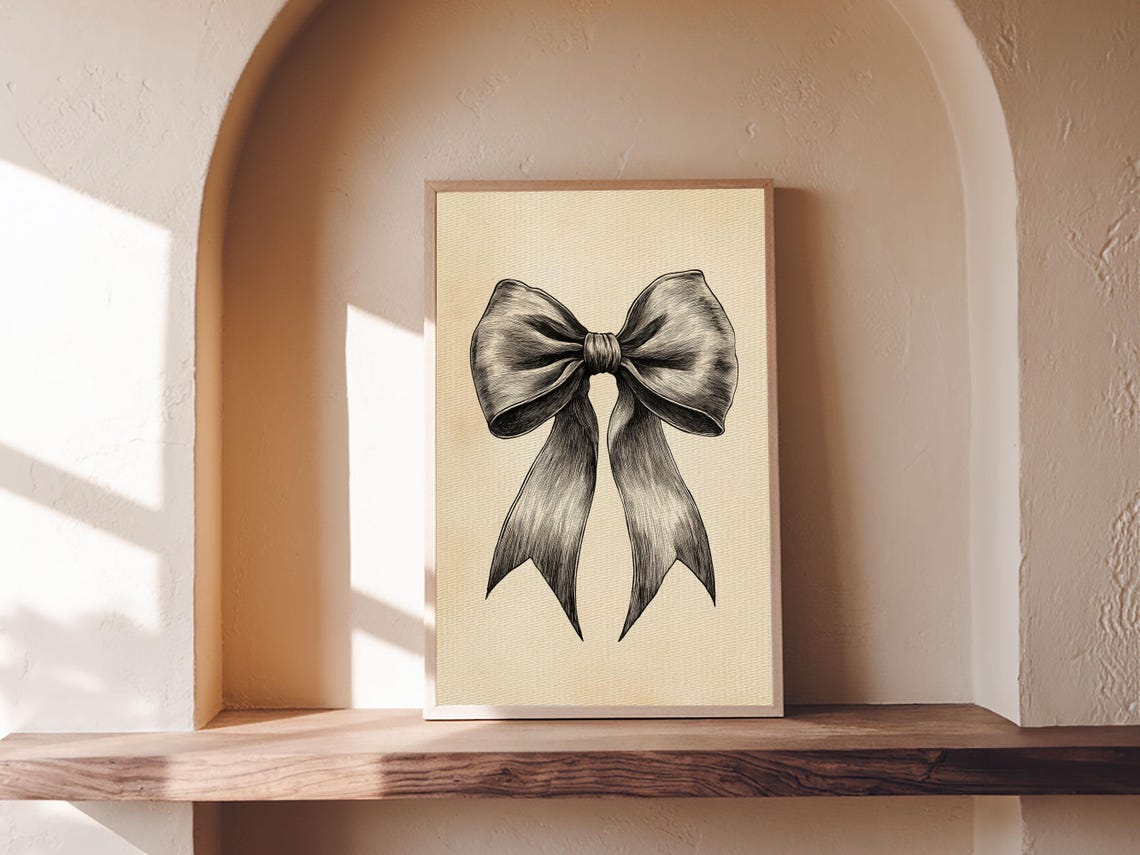 Elegant Satin Bow Sketch Minimalist Christmas Boho Wall Art Poster - Image 6