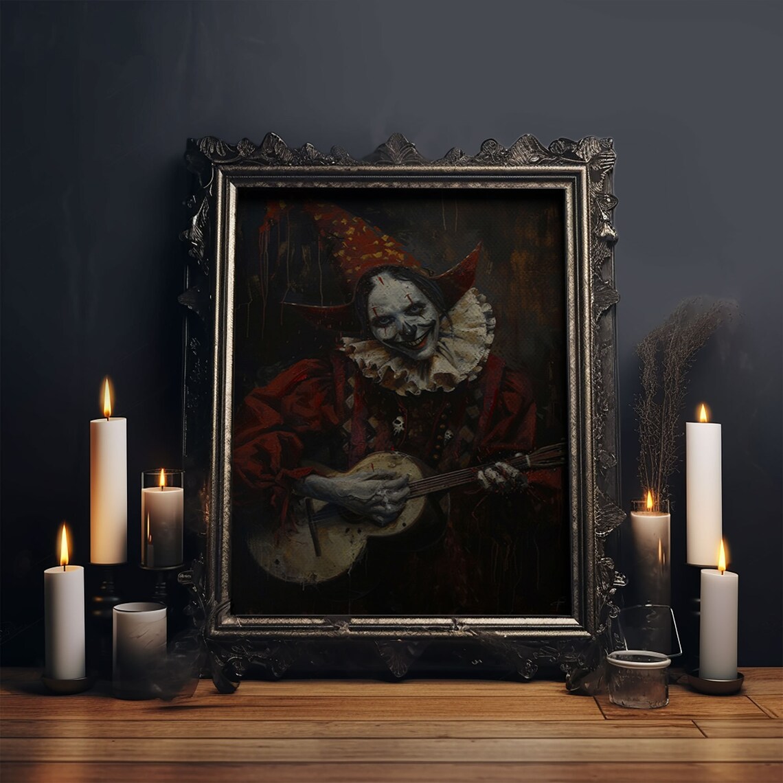 Creepy Clown Playing Guitar Dark Circus Horror Portrait Art Poster - Image 6