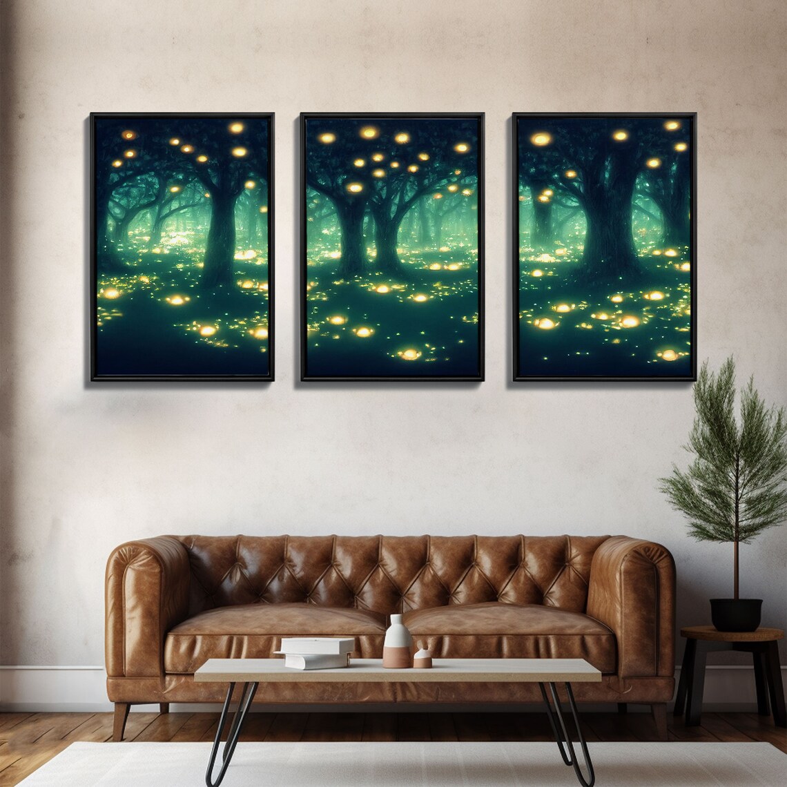 Firefly Forest At Night With Glowing Lights Three Piece Magical Print - Image 2