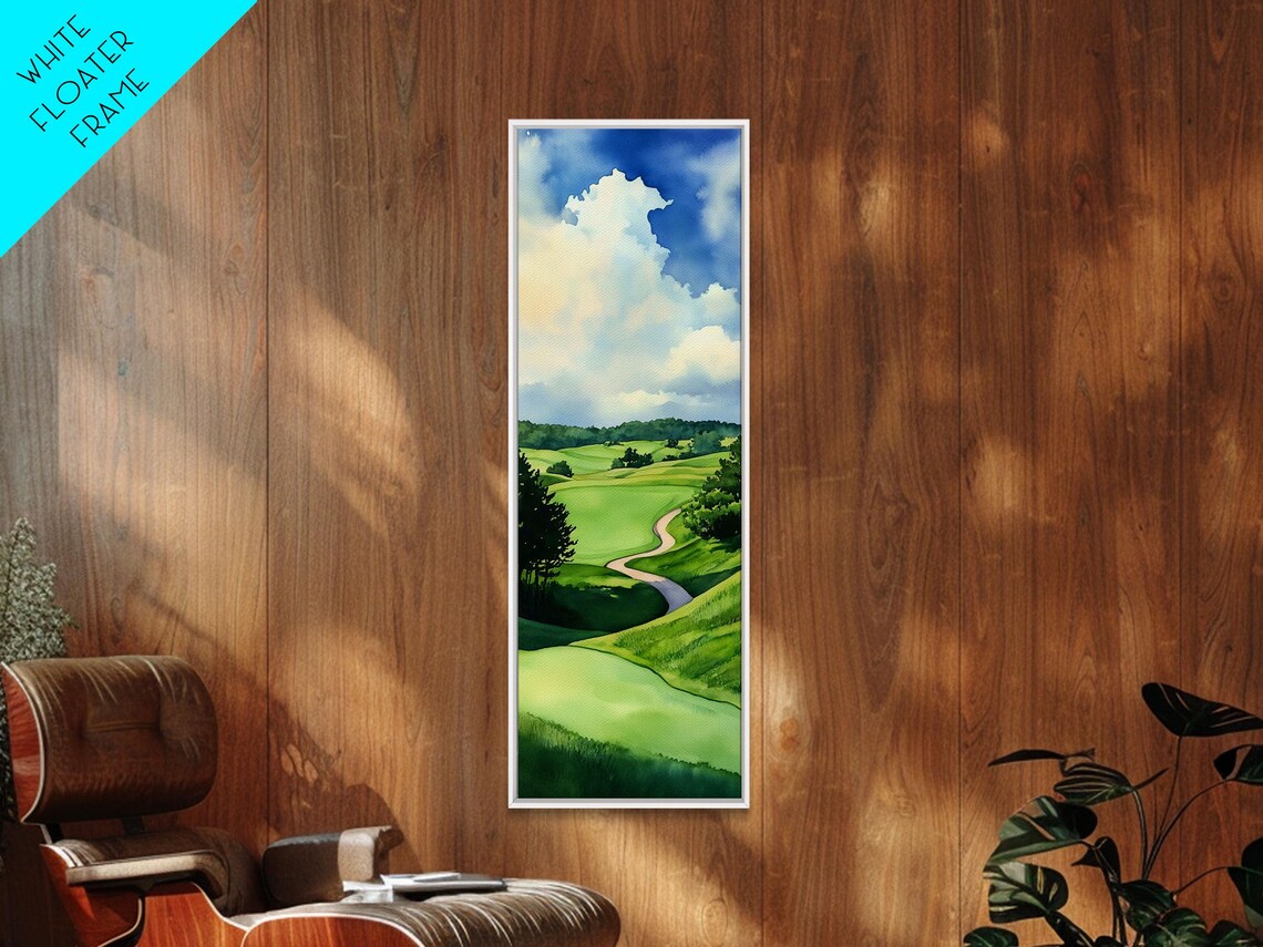 Rolling Lush Green Golf Course Watercolor Fairways Sky Wall Poster - Image 4
