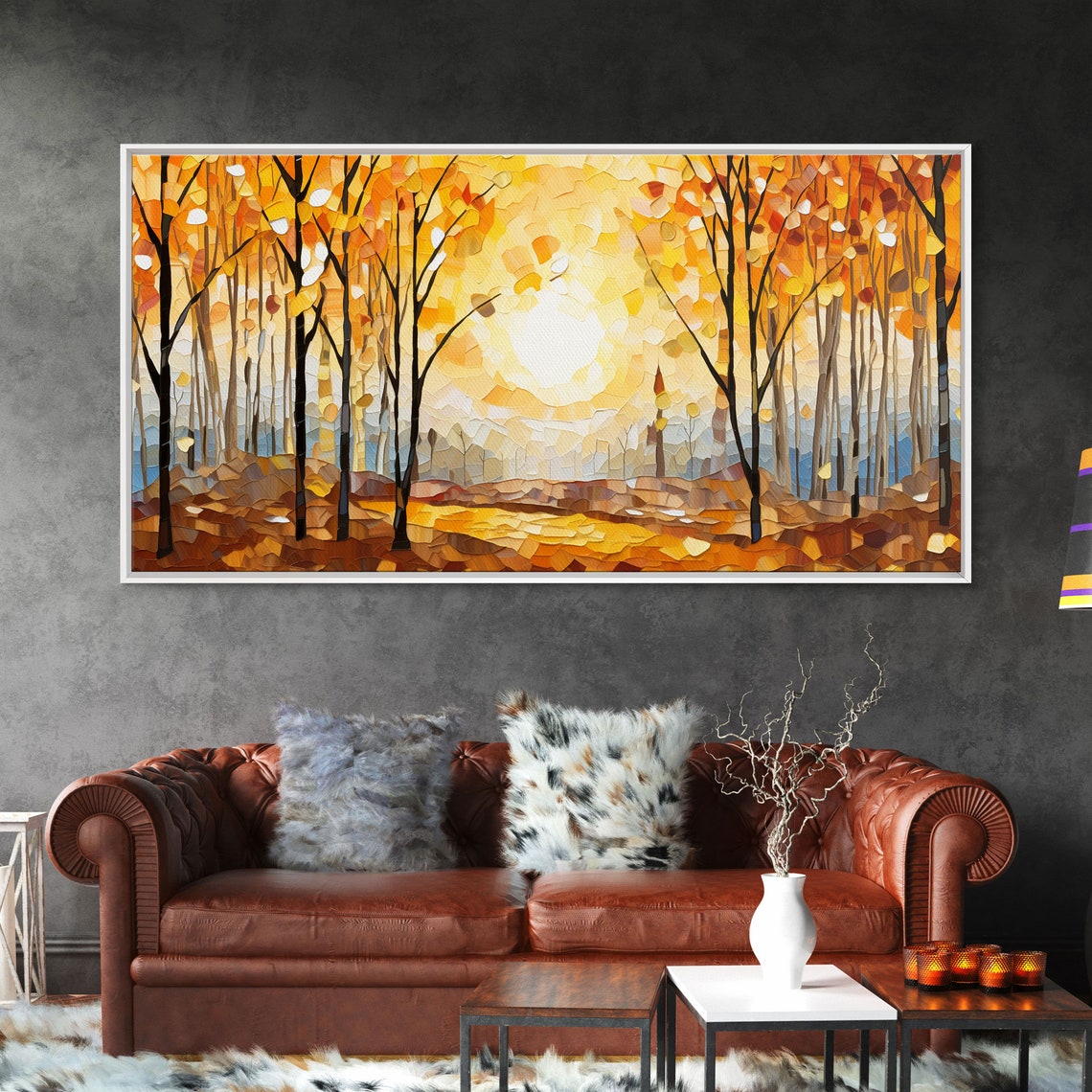 Golden Autumn Forest Sun Glow Mosaic Painting Panoramic Poster - Image 5