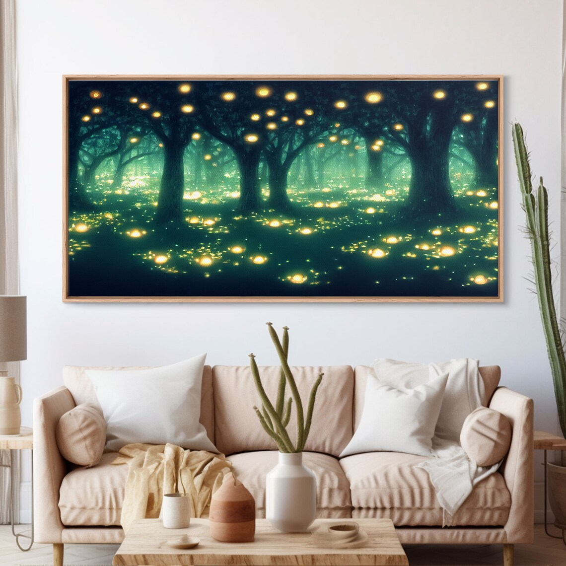 Fireflies at Night in a Fantasy Forest Art Print - Image 3
