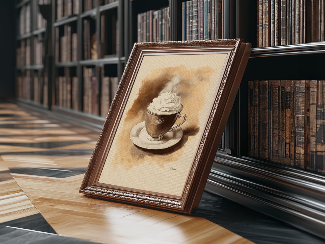 Steaming Hot Chocolate With Whipped Cream Vintage Coffee Art Print