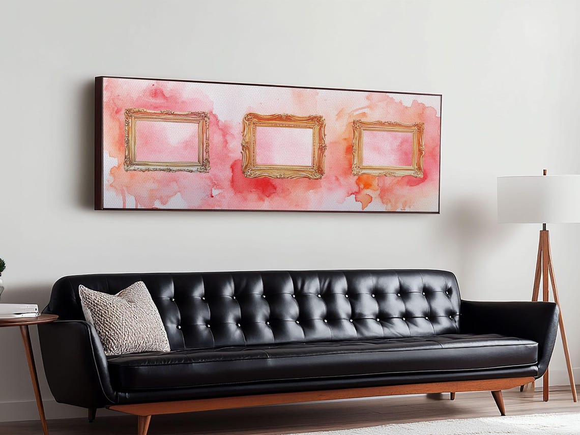 Gold Picture Frames Trio Pink Watercolor Panoramic Canvas Poster