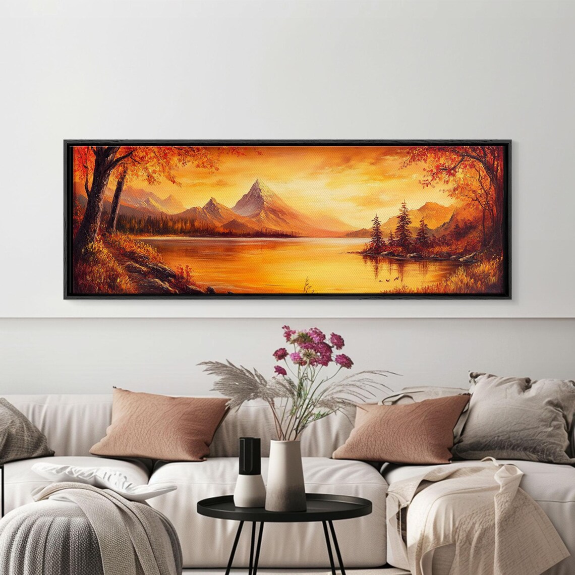 Golden Hour Autumn Lake Fiery Mountain View Oil Painting Poster - Image 5