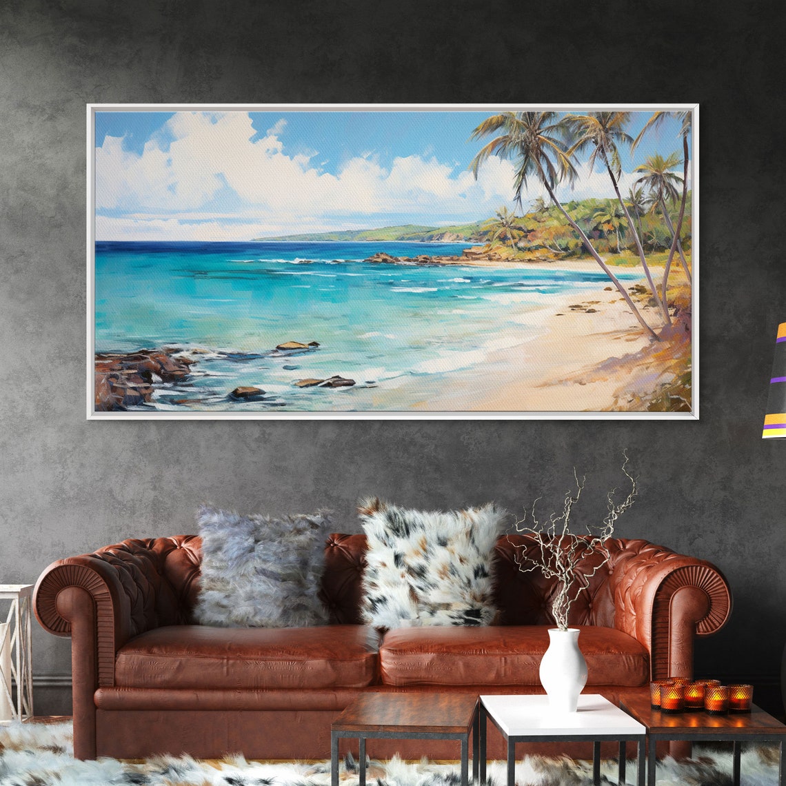 Palm Tree Beach Print Beach Art Framed Art Original Beach Painting Palm Tree Poster Landscape Painting Tropical Decor