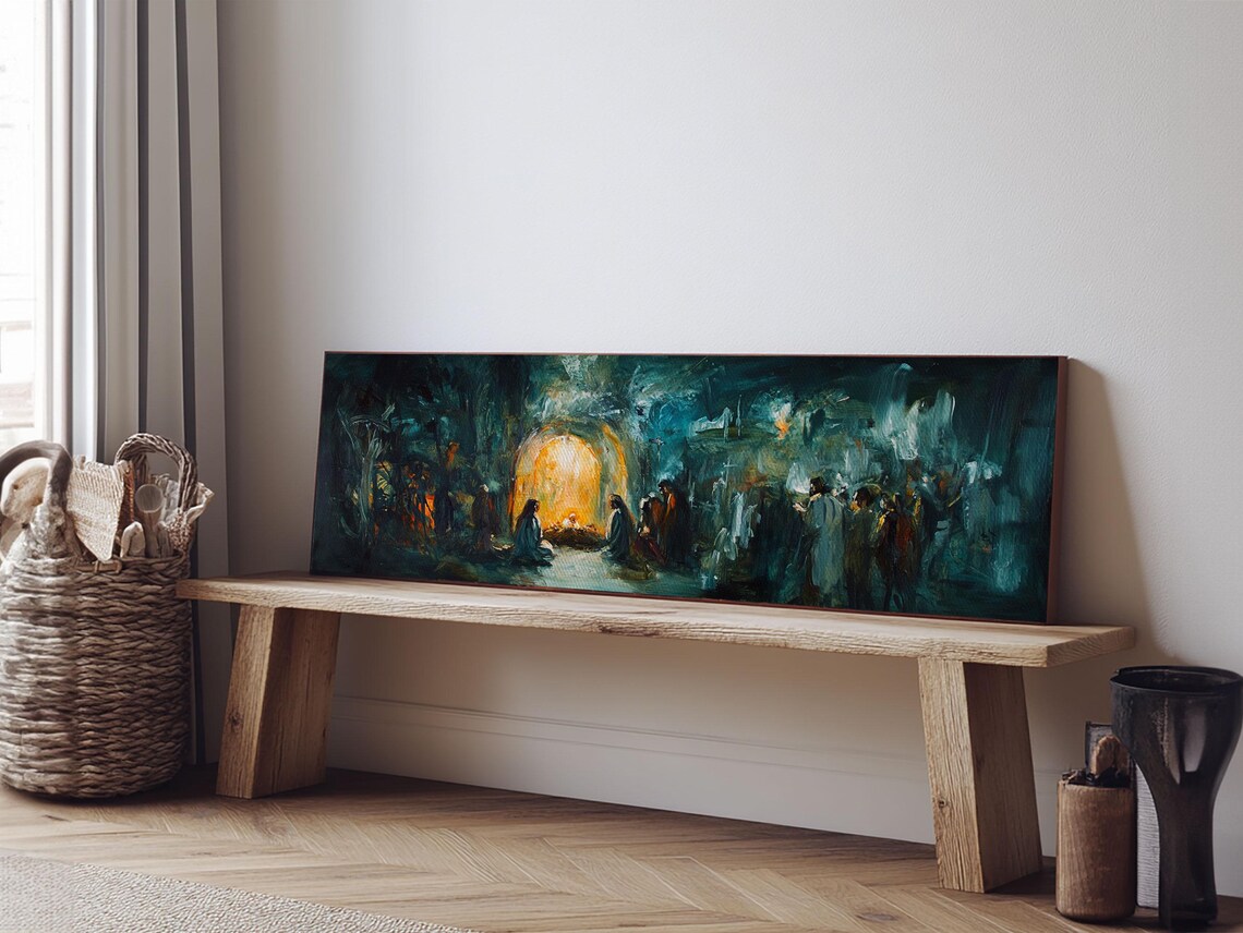 Nativity Scene Christmas Art Print, Traditional Decor
