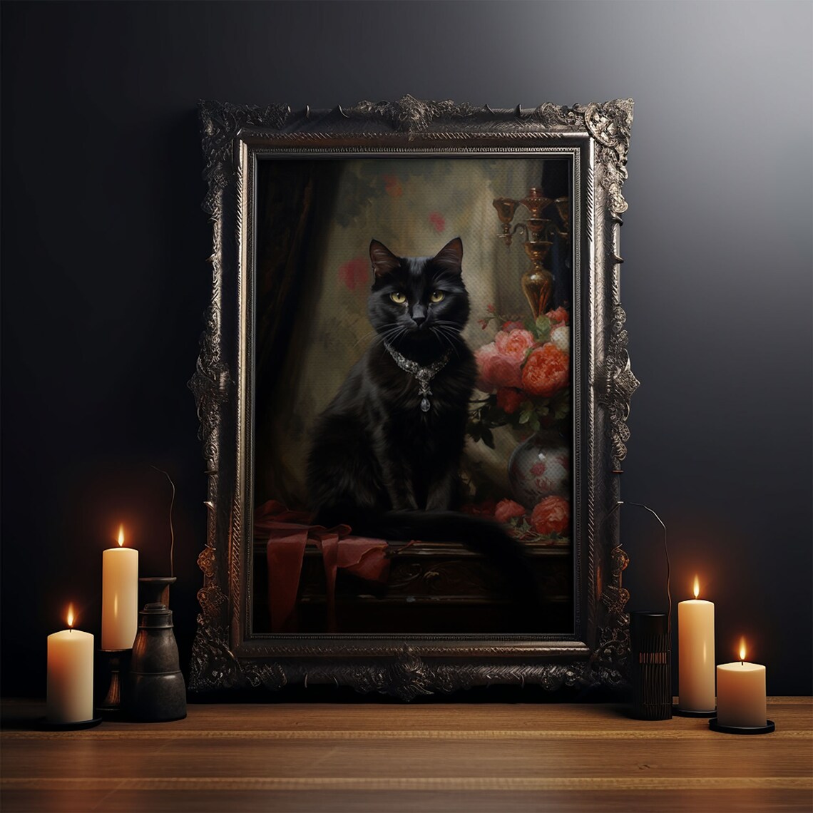 Witch's Familiar Black Cat Retro Halloween Art Print - Image 3