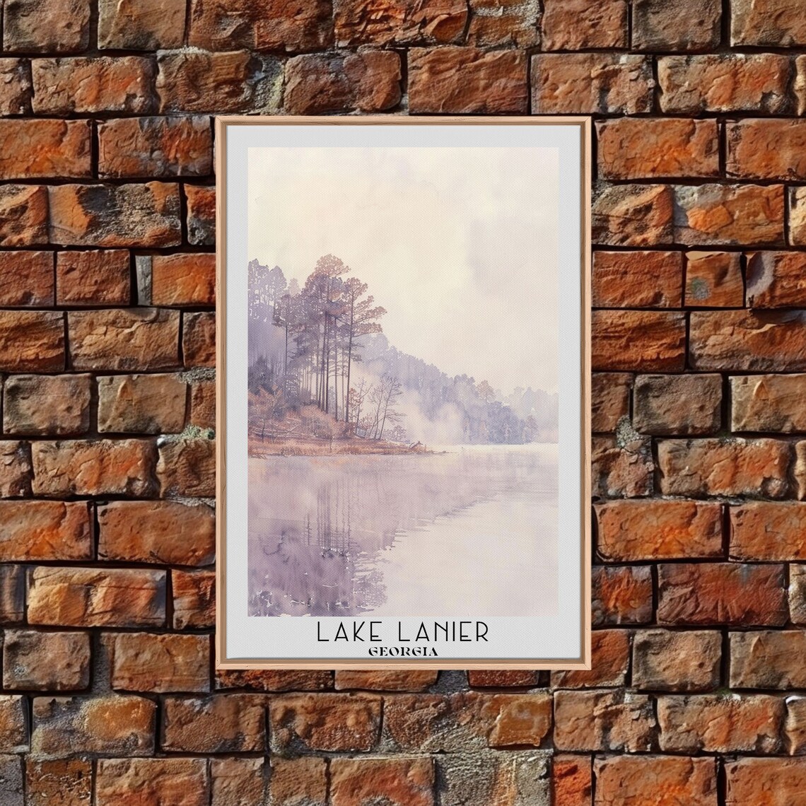 Serene Lake Lanier Georgia Misty Morning Watercolor Travel Poster - Image 5