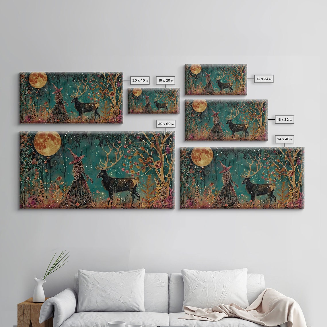 Victorian Witch With Elk Familiar Under Moonlight Art Nouveau Print - Image 2