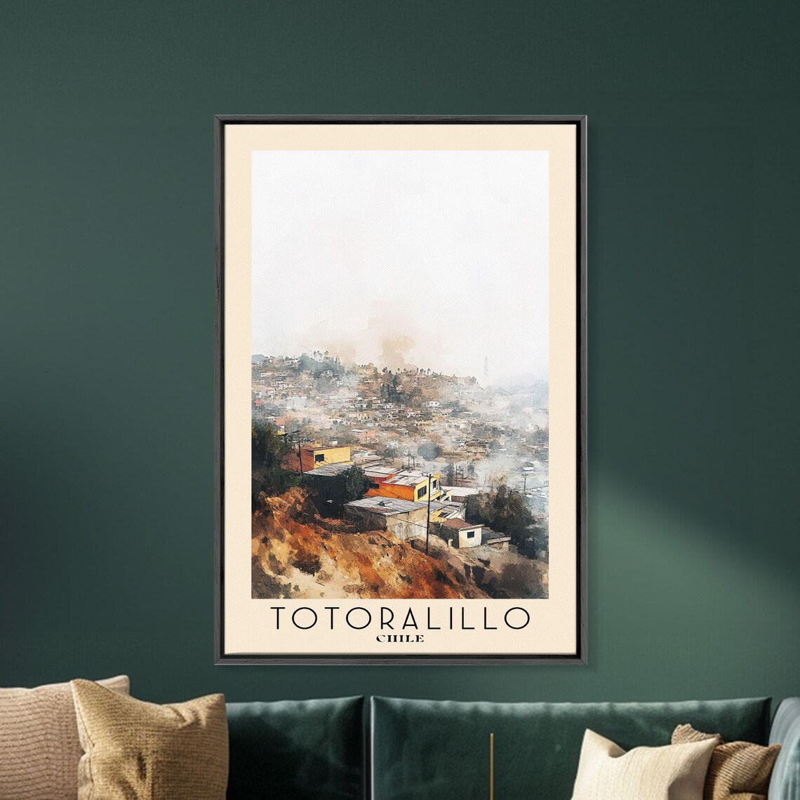 Totoralillo Chile Hillside Town Colorful Houses Watercolor Poster - Image 5