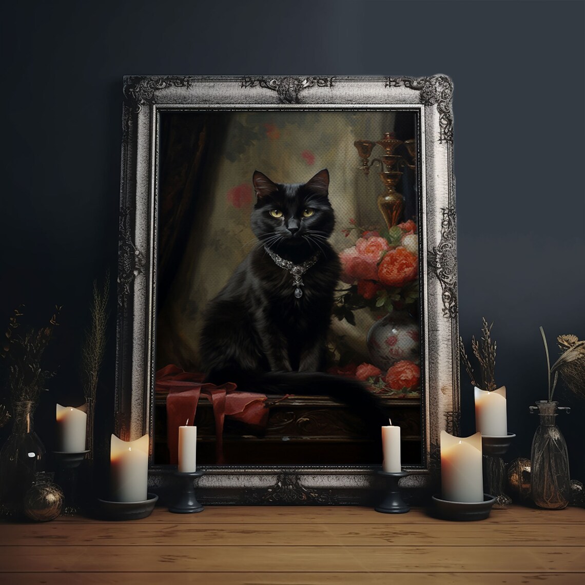 Witch's Familiar Black Cat Retro Halloween Art Print