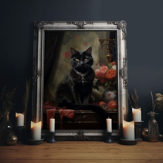 Witch's Familiar Black Cat Retro Halloween Art Print