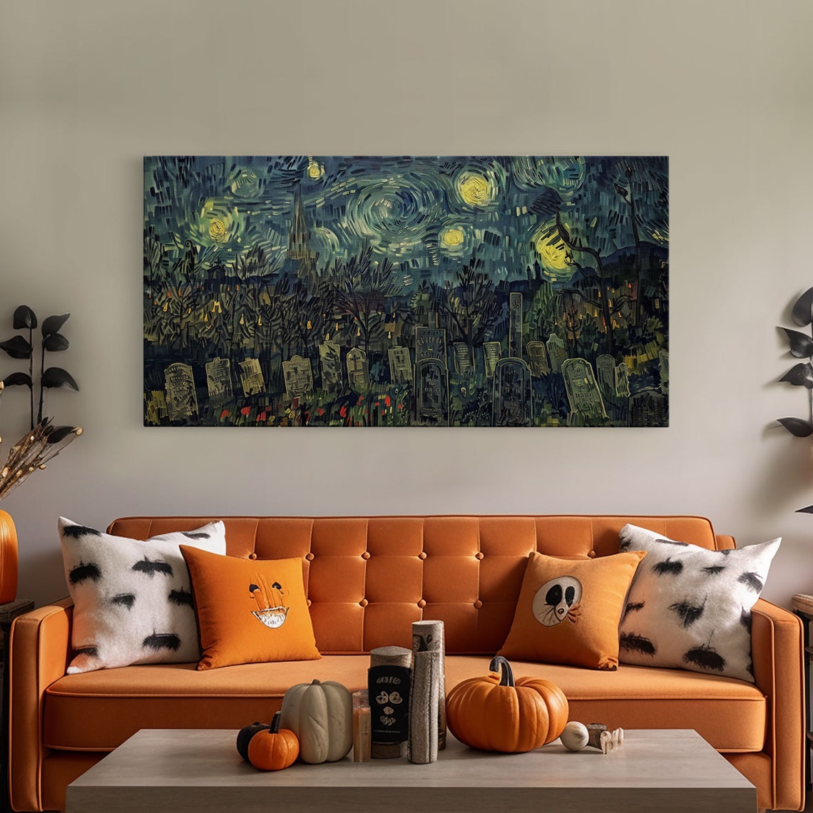 Starry Night Inspired Haunted Cemetery Framed Print Spooky Season Gift Idea Halloween Decor Halloween Prop - Image 5