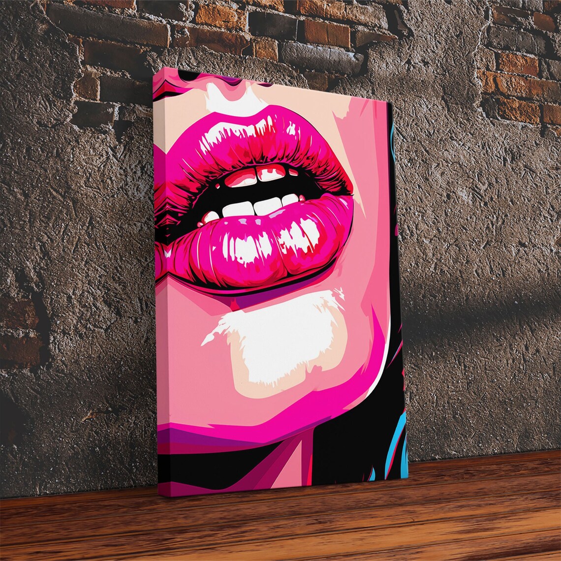 Pop Art Pink Lips Glossy Magenta Bold Girly Comic Style Modern Wall Poster