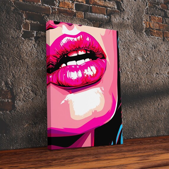 Pop Art Pink Lips Glossy Magenta Bold Girly Comic Style Modern Wall Poster