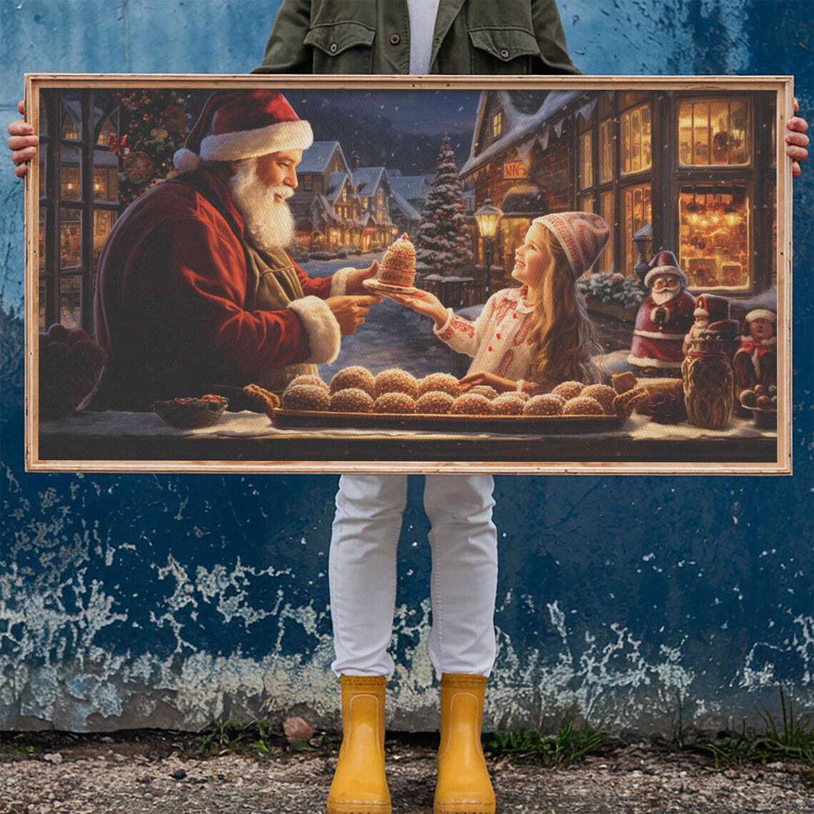 Santa Claus Handing Cake To Little Girl At Christmas Market Poster - Image 6