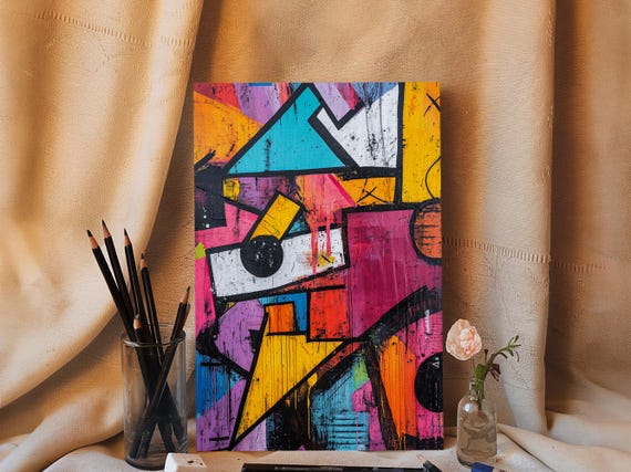 Bold Graffiti Framed Print Urban Street Art Style Wall Decor Moody Abstract Art Gift Idea For Him Living Room Wall Art