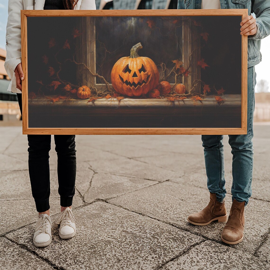Glowing Jack O Lantern Windowsill Night Vines Spooky Pumpkin Art Poster - Image 5