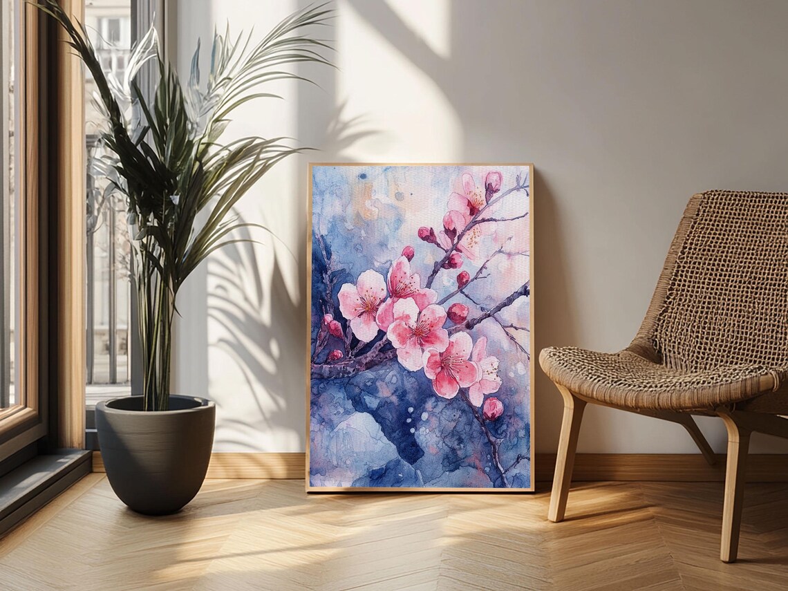 Pink Cherry Blossom Branch Watercolor Spring Floral Art Poster - Image 6