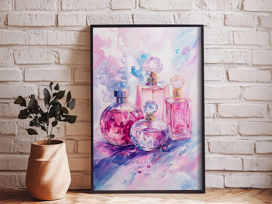 Pink Perfume Bottles Watercolor Art Print Preppy Dorm Room Wall Decor - Image 4