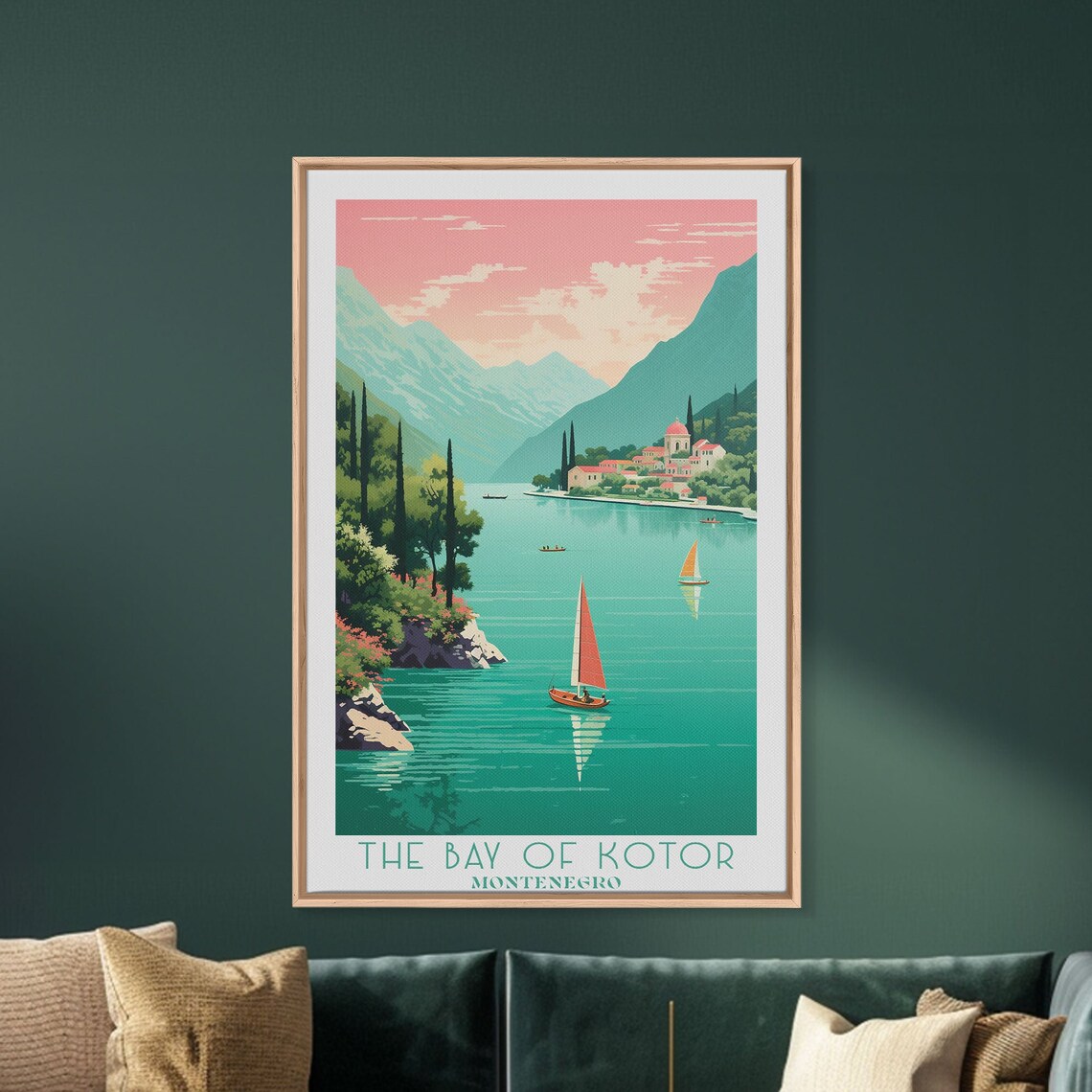 The Bay of Kotor Montenegro Sailboats Mountain Sunset View Poster - Image 2