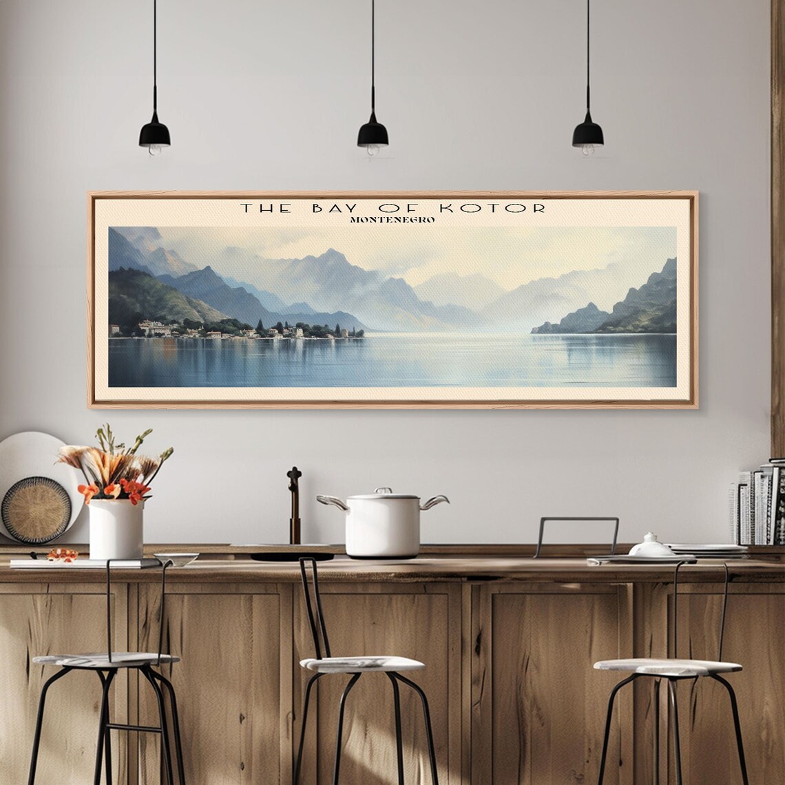 Bay of Kotor Montenegro Calm Bay Misty Mountains Watercolor Poster - Image 6
