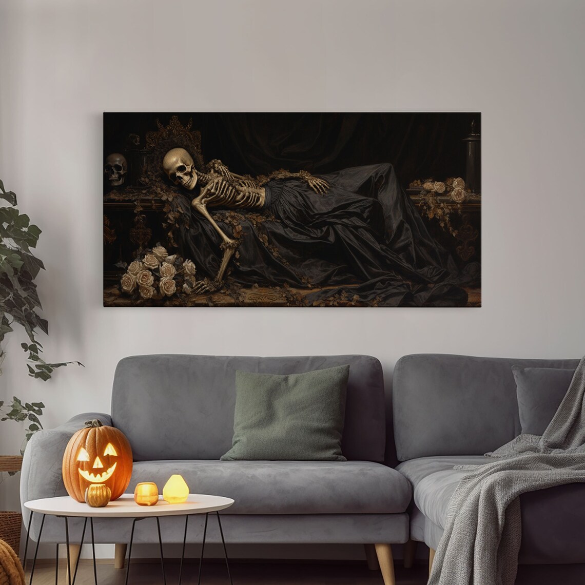 Sleeping Skeleton, Creepy Victorian Halloween Art Print - Image 3