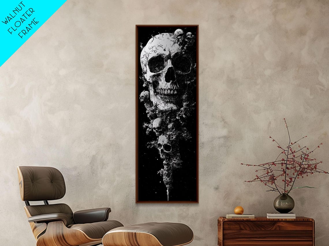 Gothic Skull Black White Horror Dark Art Dissolving Vertical Poster - Image 5