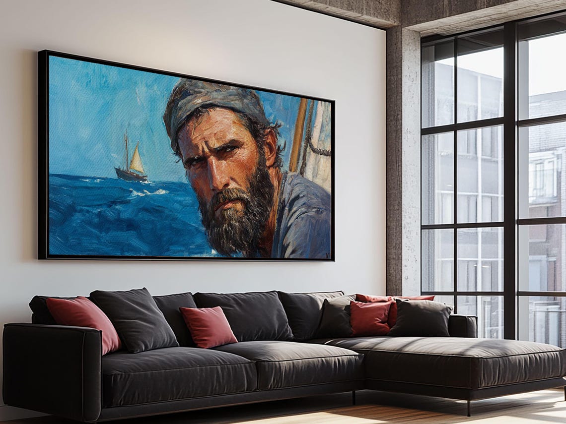 Fisherman At Sea Framed Print Fisherman Oil Painting Style Print Victorian Style Oil Painting Of A Fisherman Fishing Gift Idea