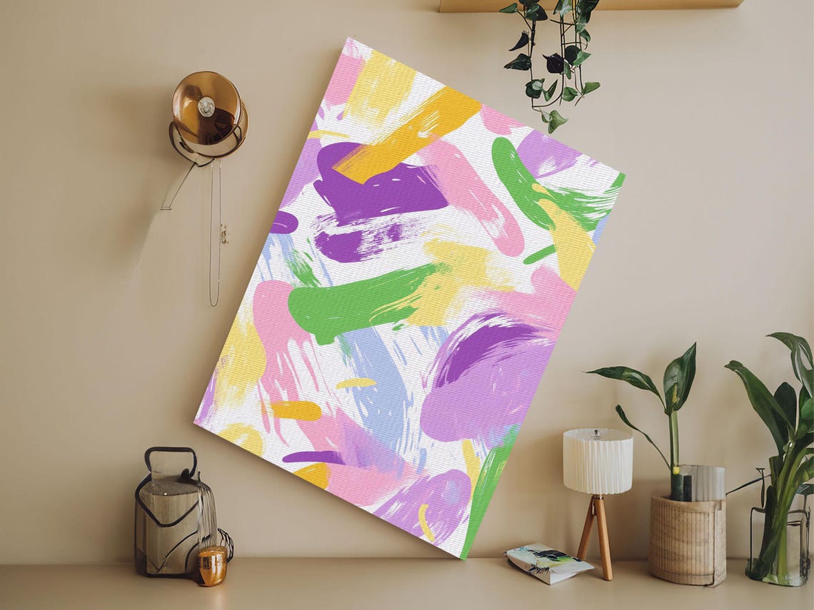 Pastel Brush Strokes Pink Purple Green Yellow Abstract Art Wall Poster - Image 3