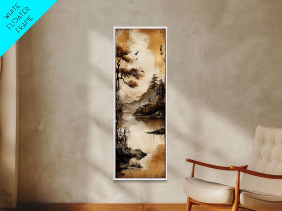 Tranquil Mountain Landscape Print Rustic Wall Art Serene Minimalist Decor Asian Inspired Nature Artwork Zen Framed Piece