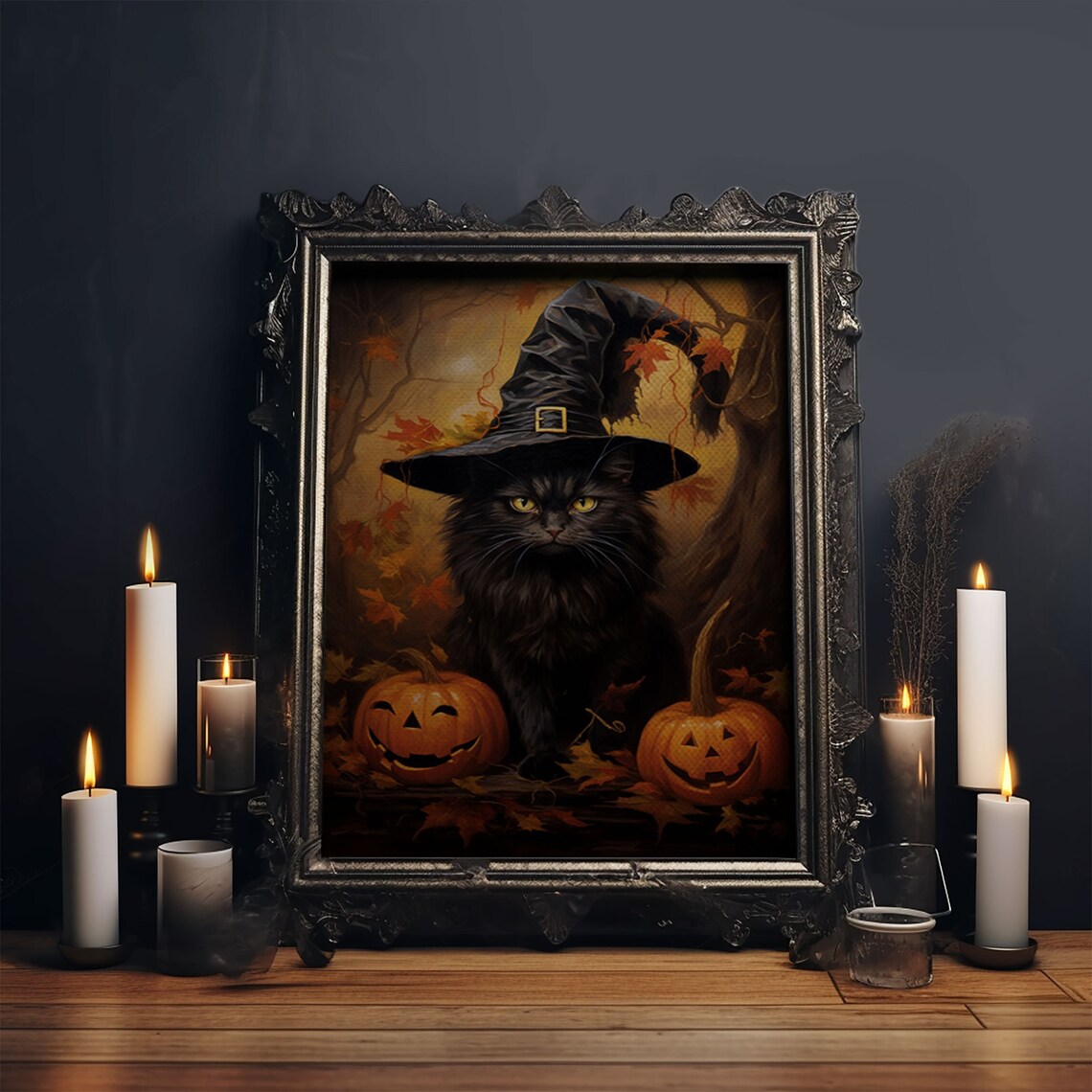 Witch Cat With Jack-O'-Lanterns, Dark Academia Poster - Image 5