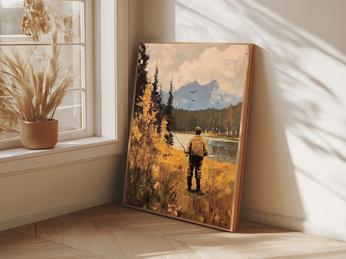 Trout Fly Fishing Wall Art Home Decor Fly Fishing Painting Canas Print Cabin Art Cabin Decor Fishing Cabin Art Gift For Dad Gift For Him - Image 2