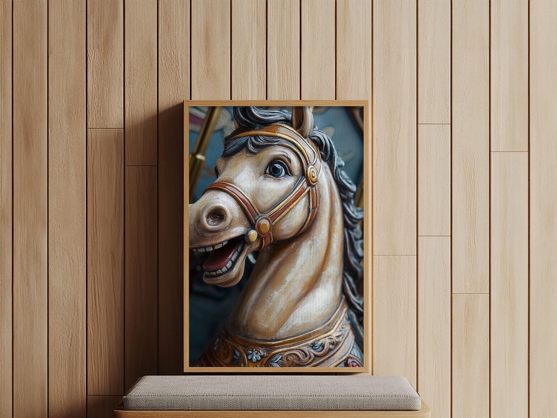 Vintage Carousel Horse Head Eerie Carnival Painting Art Print - Image 5