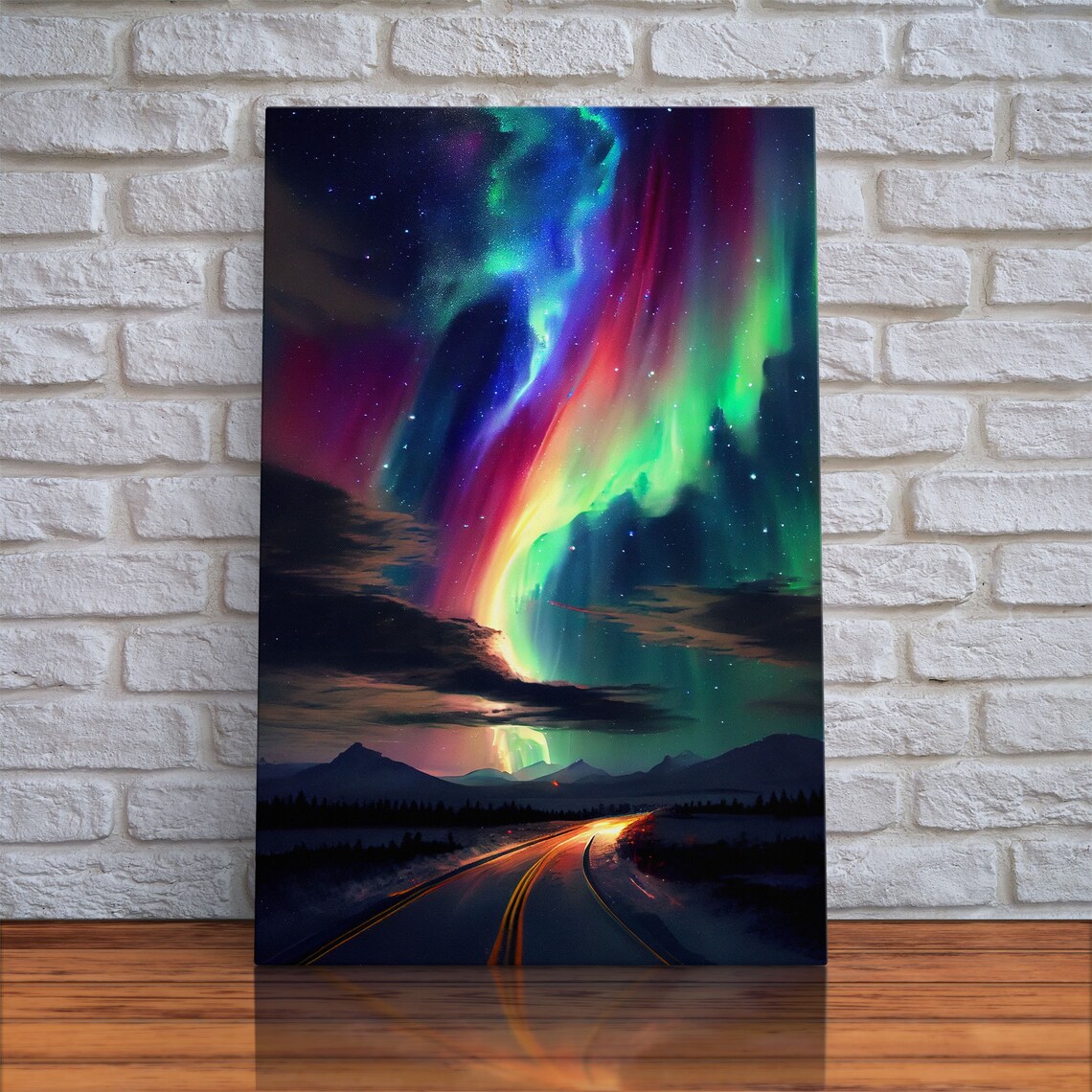 Winter Road Under Aurora Borealis, Mountain Art Print - Image 4