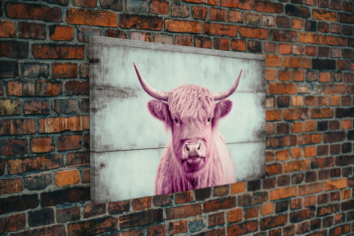 Pink Highland Cow Distressed Wood Rustic Farmhouse Animal Art Poster - Image 5