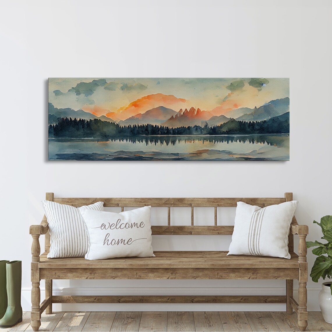 Watercolor Forest Fire Landscape Panoramic Art Print - Image 2