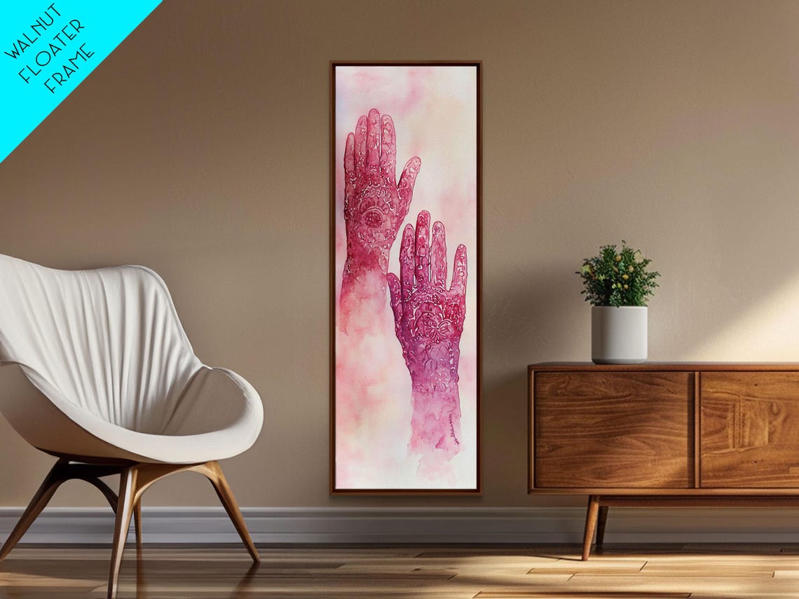 Intricate Henna Hands Painting Framed Print Featuring Unique Pink Wall Art With Subtle Geometric Design Therapy Art Theme - Image 2