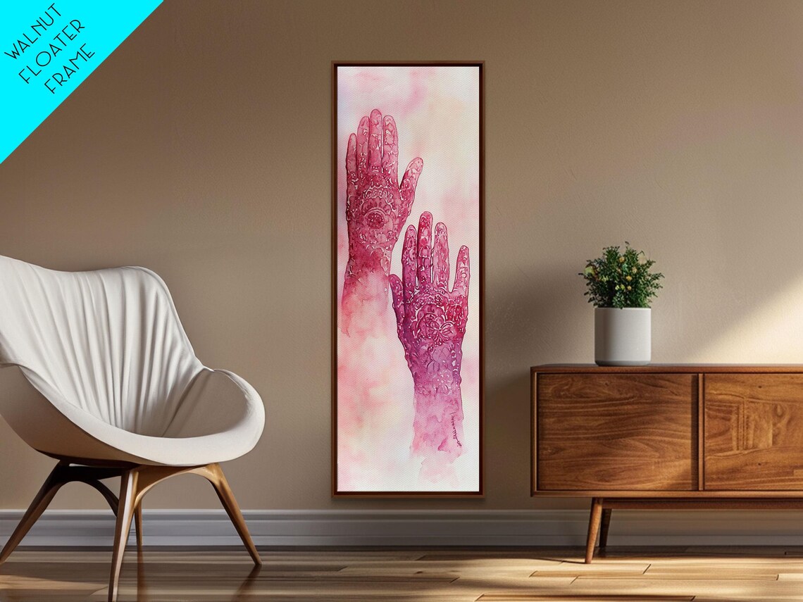 Pink Henna Hands Mehndi Watercolor Spiritual Feminine Art Poster - Image 2