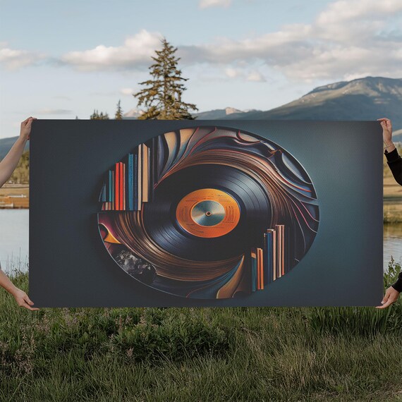 Vinyl Record Abstract Swirl Art Bookshelf Design Modern Music Wall Poster