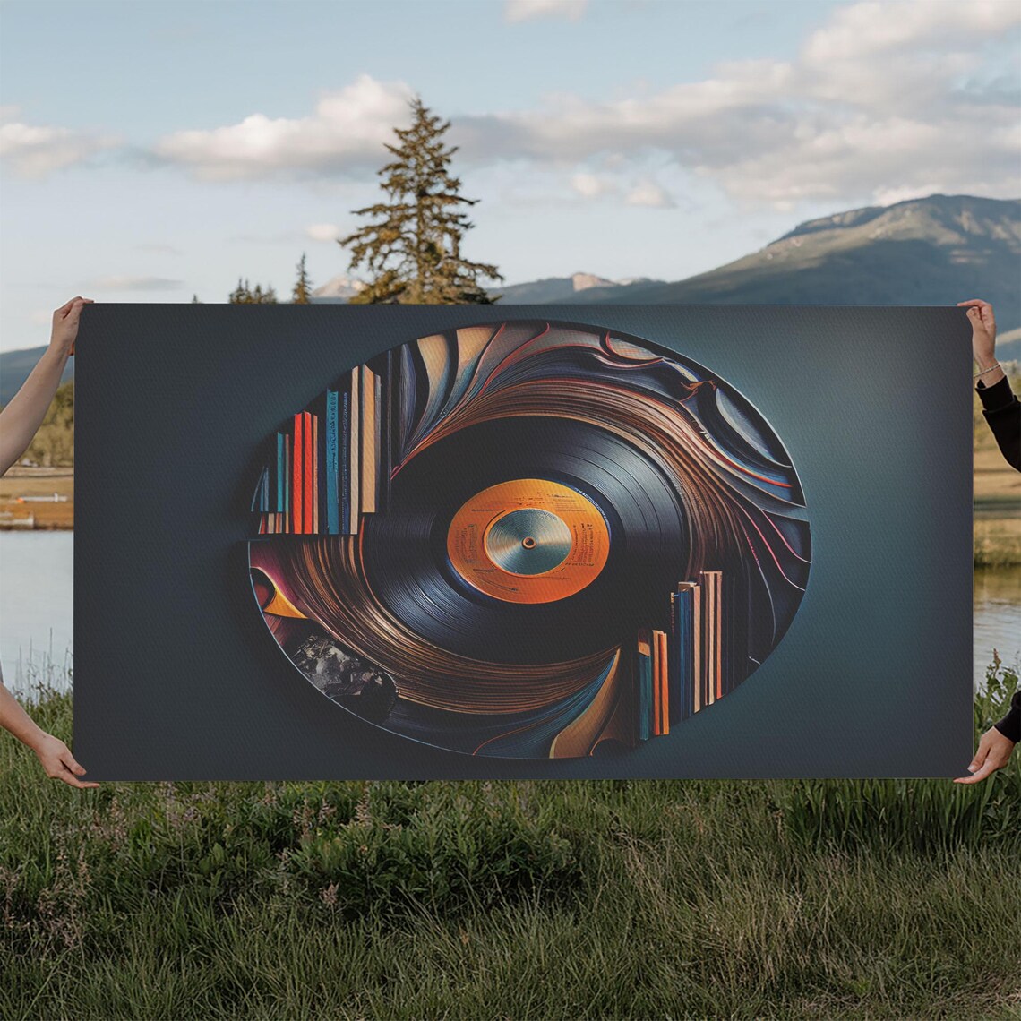 Vinyl Record Abstract Swirl Art Bookshelf Design Modern Music Wall Poster
