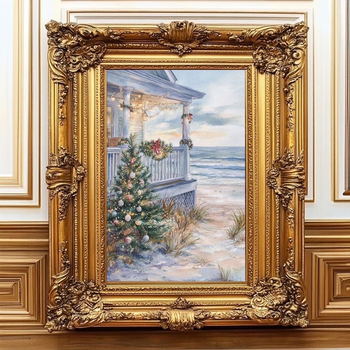 Coastal Christmas Tree On Beach By Porch Ocean View Art Poster - Image 5