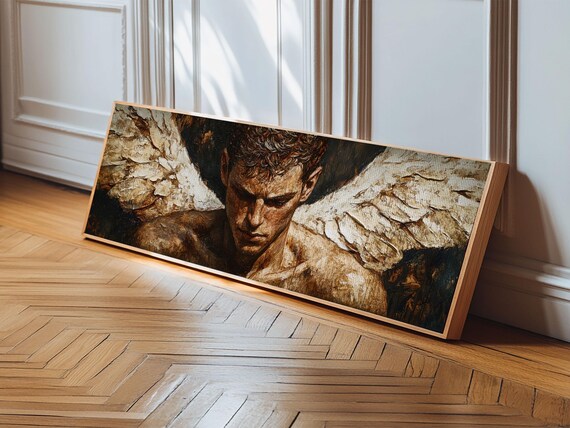 Brooding Angel Wings Panoramic Classical Dark Romantic Oil Art Poster