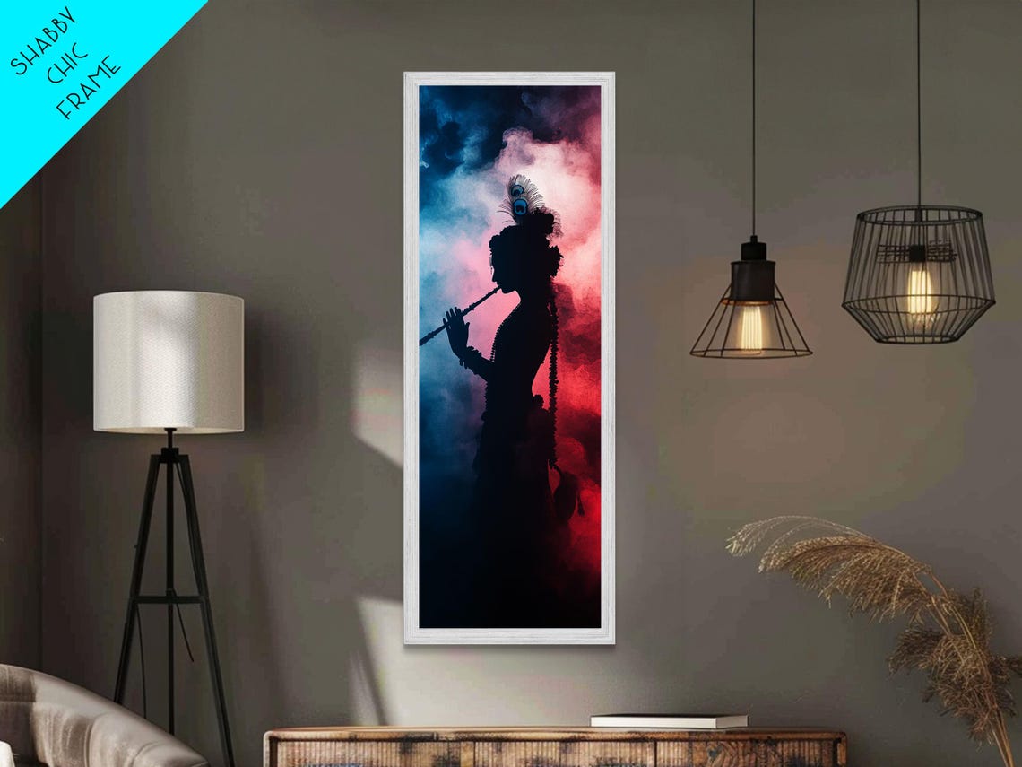 Krishna Playing Flute Silhouette Dramatic Hindu Deity Art Poster - Image 5