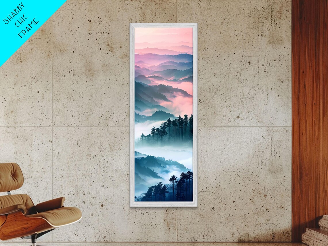 Misty Mountains Layers Pink Dawn Fog Forest Landscape Poster - Image 5