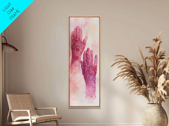 Intricate Henna Hands Painting Framed Print Featuring Unique Pink Wall Art With Subtle Geometric Design Therapy Art Theme