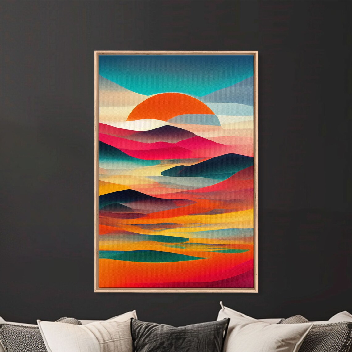 Midcentury Clouds and Sunrise Retro Style Art Print