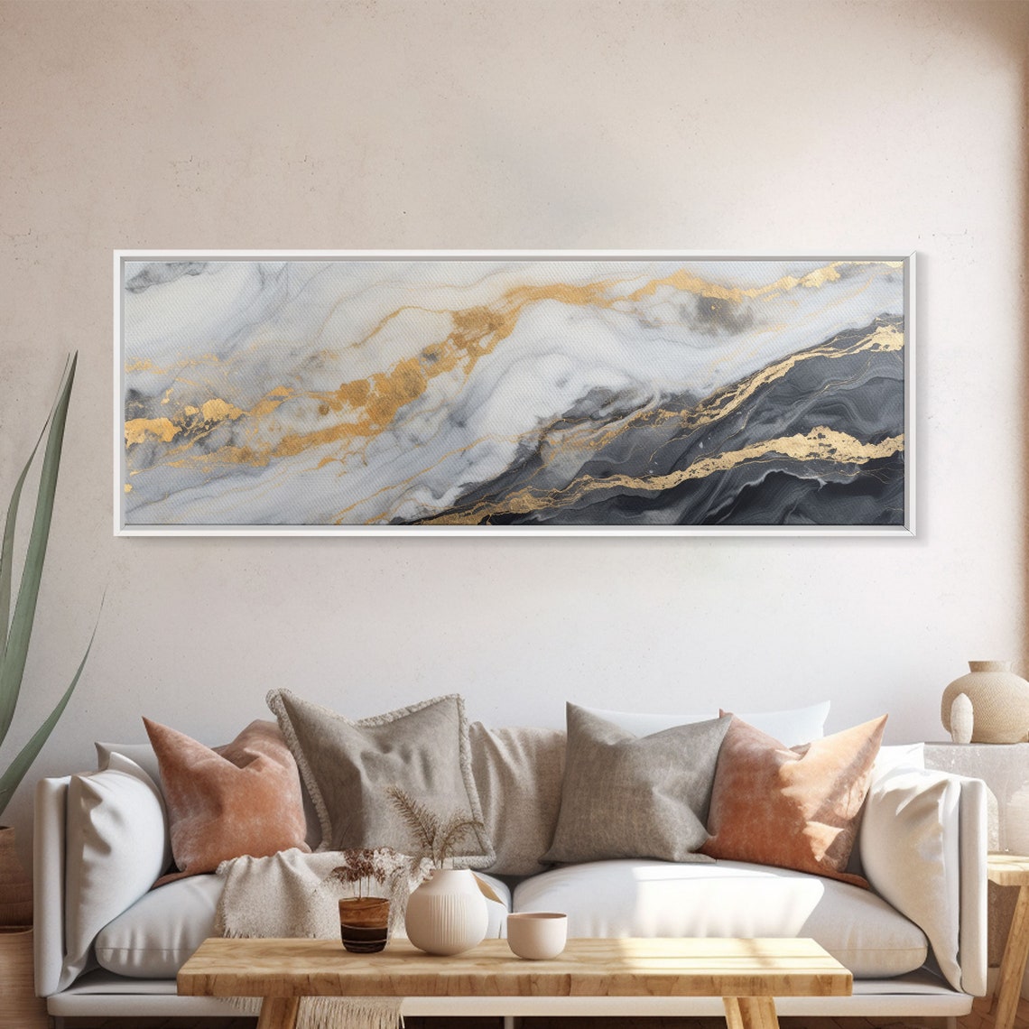 White Gold Marble Abstract Soft Gray Veins Modern Minimal Wall Art - Image 5