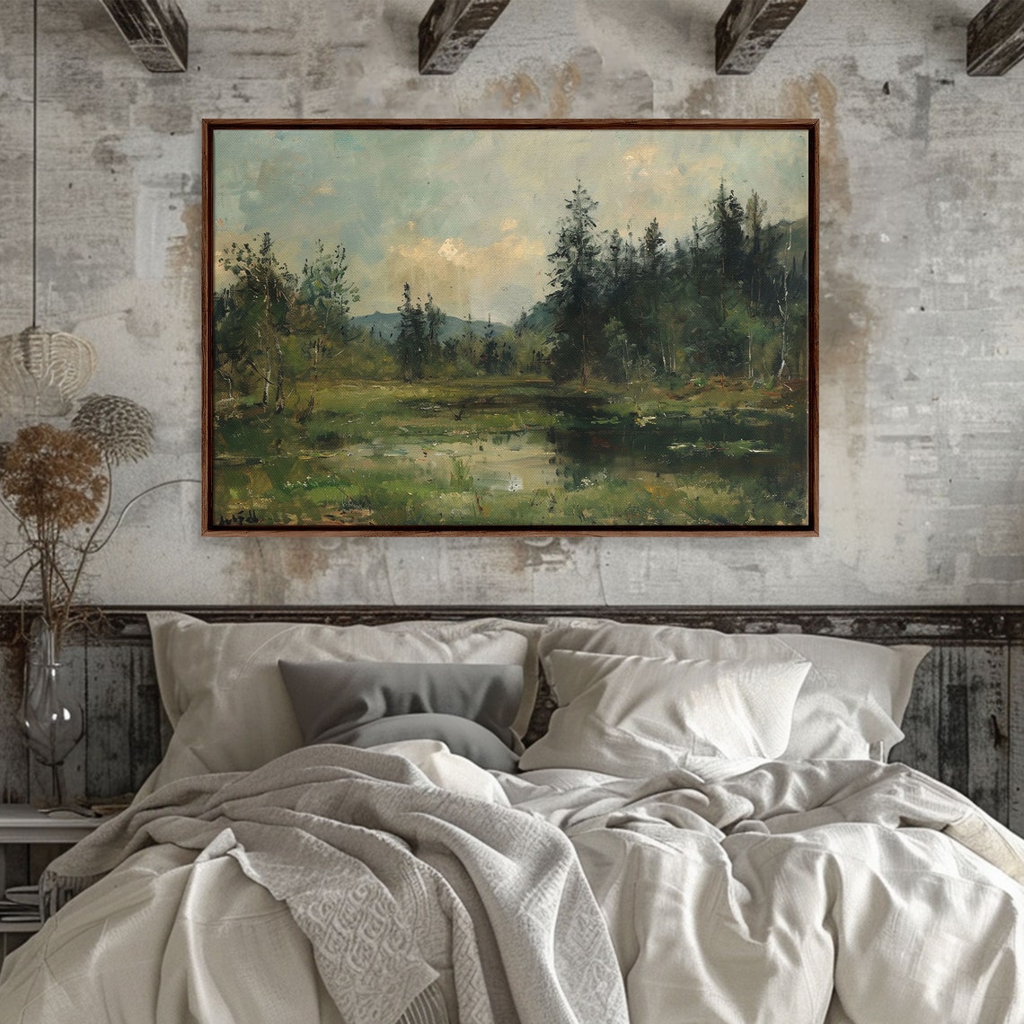 Summer Pine Forest Pond Reflections Calm Oil Landscape Poster - Image 5